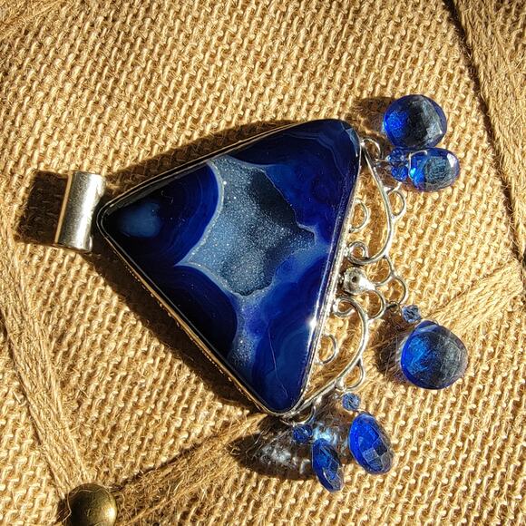 Blue Agate Sterling Silver Pendant with Dangle Beads and 20-Inch Chain - Picture 4 of 9